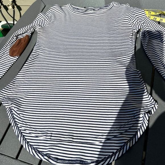 Cherish long sleeve T-shirt, with patched elbows, navy & white, women's size M - Picture 3 of 7